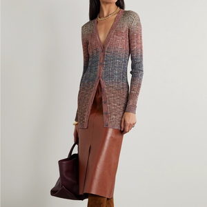 MISSONI Degradé Metallic Crochet‎ Knit Cardigan in Red, Sz XS
